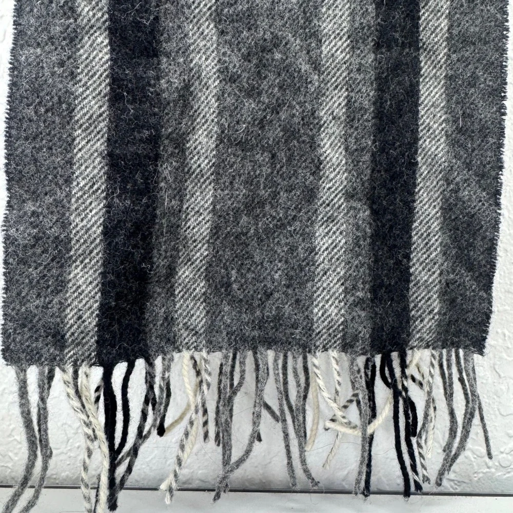 John Hanly Ireland Lambswool Striped Scarf Fringe Minor Holes Cozy Winter